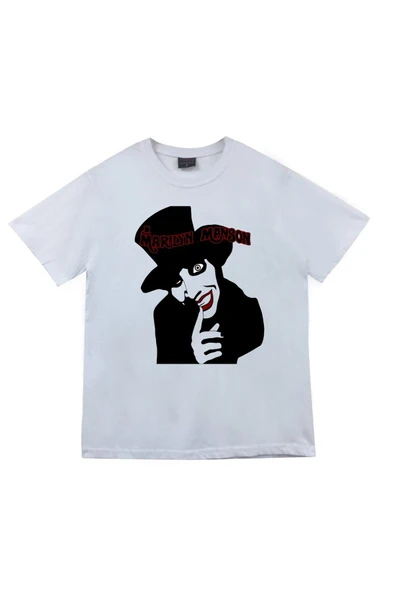 fame-stoned Marilyn Manson Baskılı Unisex %100 Pamuk Beyaz T-shirt ürün görseli