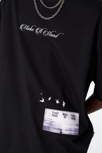 fame-stoned  Make Of Stand Baskılı Unisex %100 Pamuk Siyah T-shirt - Resim 2