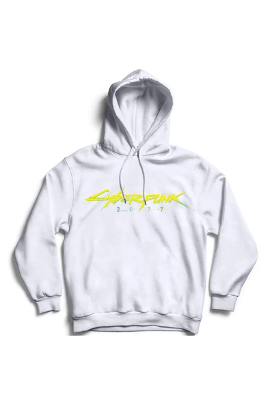 fame-stoned  Unisex Gri Cyberpunk Baskılı Kapüşonlu Sweatshirt