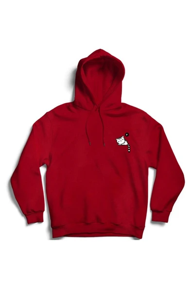 fame-stoned  Cepte Uyuyan Kedi Baskılı Kapüşonlu Sweatshirt