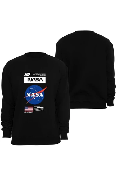 fame-stoned  Nasa Baskılı Özel Tasarım Unisex Bisiklet Yaka Sweatshirt