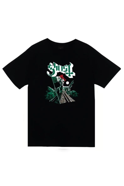 fame-stoned  Ghost Baskılı Unisex %100 Pamuk Siyah T-shirt