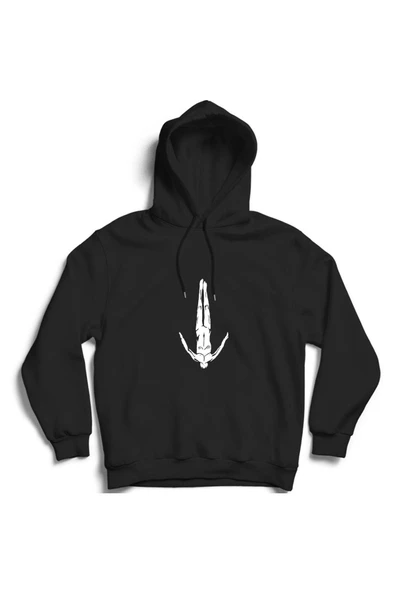 fame-stoned  Unisex Siyah  Swimming Baskılı Kapüşonlu Sweatshirt
