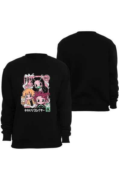 fame-stoned  Demon Slayer Anime Baskılı Bisiklet Yaka Sweatshirt