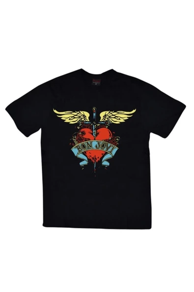 fame-stoned  Unisex Siyah Bon Jovi Baskılı Body T-Shirt