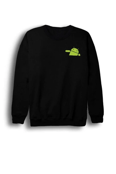 fame-stoned  Android Robot Baskılı Bisiklet Yaka Sweatshirt