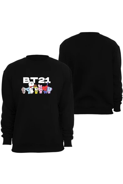 fame-stoned  Bt21 Bts Anime Baskılı Bisiklet Yaka Sweatshirt