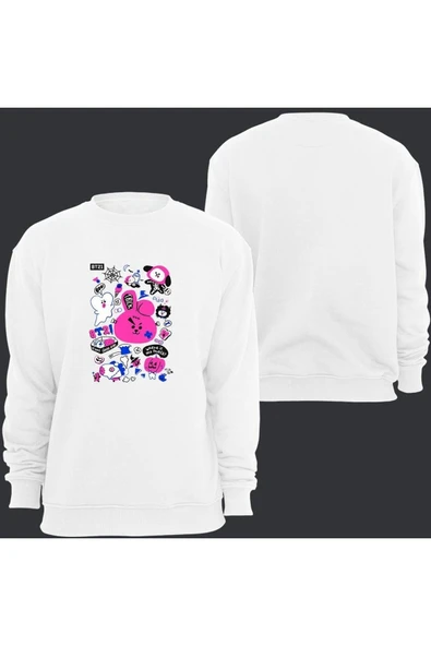 fame-stoned  Bt21 Bts Anime Baskılı Bisiklet Yaka Sweatshirt ürün görseli 1