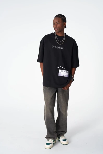 fame-stoned  Make Of Stand Baskılı Unisex %100 Pamuk Siyah T-shirt - Resim 3