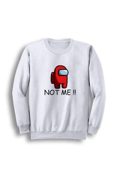 fame-stoned  Erkek Beyaz Among Us Oyun Baskılı Bisiklet Yaka Sweatshirt ürün görseli 1