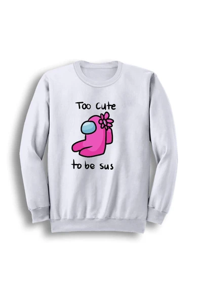 fame-stoned  Among Us Too Cute To Be Sus Oyun Baskılı Bisiklet Yaka Sweatshirt