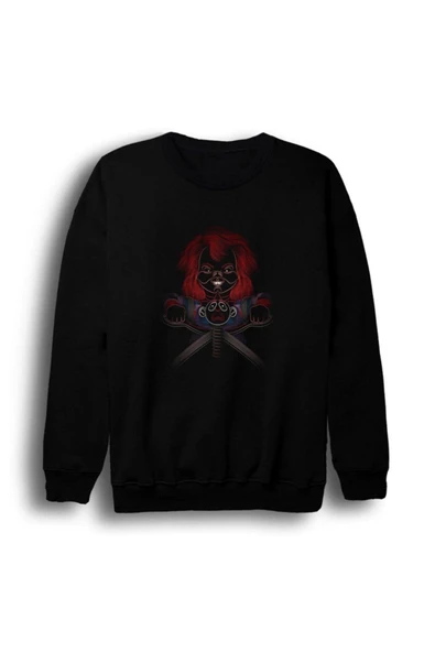 fame-stoned  Chucky Film Baskılı Bisiklet Yaka Sweatshirt