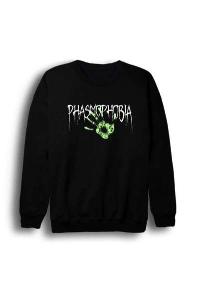 fame-stoned  Unisex Siyah Phasmophobia Baskılı Bisiklet Yaka Sweatshirt ürün görseli 1