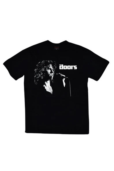 fame-stoned  The Doors Baskılı Unisex %100 Pamuk Siyah T-shirt ürün görseli