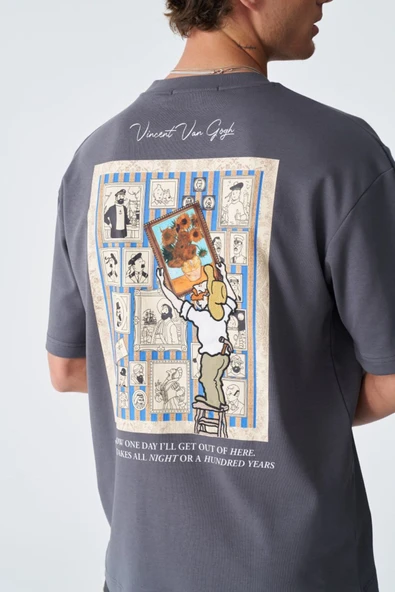 fame-stoned  Vincent Van Gogh Baskılı, Nakışlı Unisex %100 Pamuk Ekru T-shirt - 9