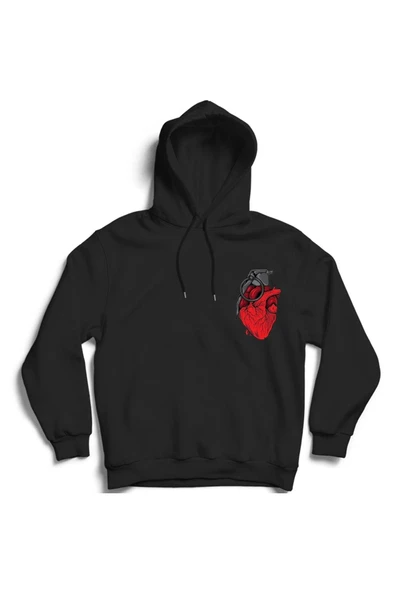 fame-stoned  El Bombası Kalp Baskılı Özel Tasarım Kapşonlu Sweatshirt