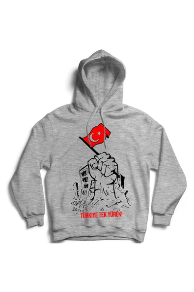 fame-stoned  Tek Yürek Türkiyem Baskılı Kapşonlu Sweatshirt