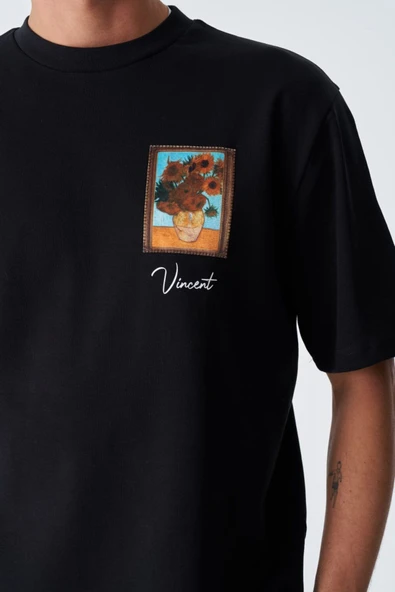 fame-stoned  Vincent Van Gogh Baskılı, Nakışlı Unisex %100 Pamuk Ekru T-shirt - 6