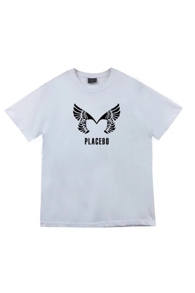 fame-stoned  Placebo Baskılı Unisex %100 Pamuk Beyaz T-shirt