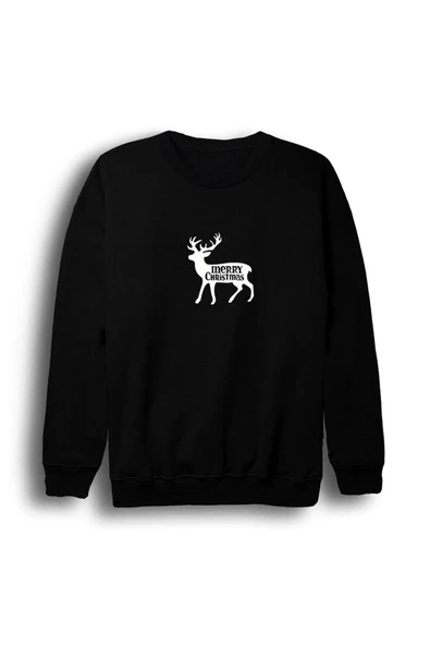 fame-stoned Unisex Siyah Yeni Yıl Hohoho Christmas Baskılı Bisiklet Yaka Sweatshirt ürün görseli