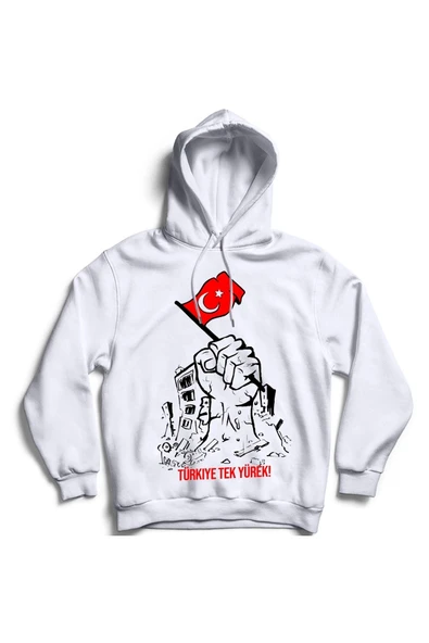 fame-stoned  Tek Yürek Türkiyem Baskılı Kapşonlu Sweatshirt - 1