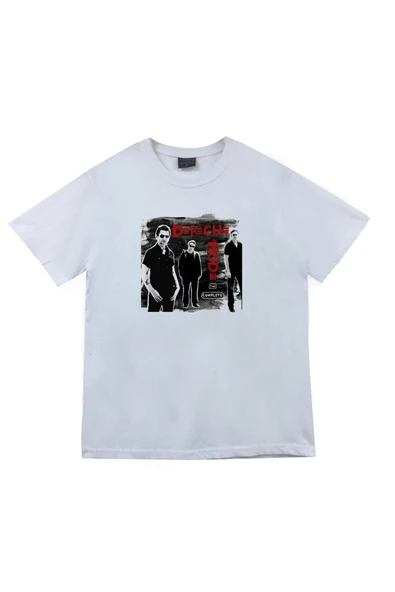 fame-stoned Depeche Mode Baskılı Unisex %100 Pamuk Beyaz T-shirt ürün görseli