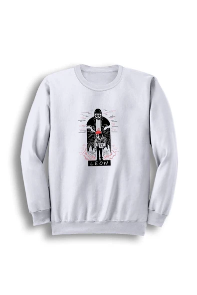 fame-stoned  Erkek Beyaz Leon Sevginin Gücü Baskılı Bisiklet Yaka Sweatshirt