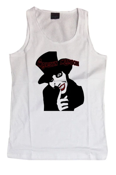 fame-stoned  Marilyn Manson Baskılı Sıfır Kol T-shirt