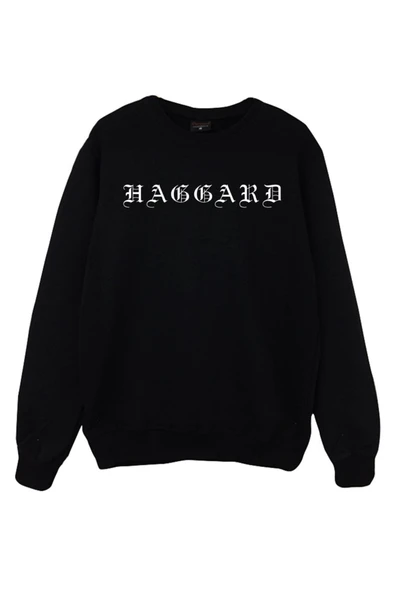fame-stoned  Haggard Baskılı Unisex %100 Pamuk Siyah Bisiklet Yaka Sweatshirt