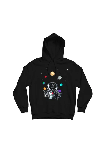 fame-stoned  Astronot Gezegenler Baskılı Kapşonlu Sweatshirt ürün görseli