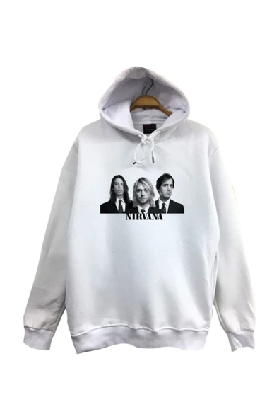 fame-stoned  Nirvana-kurt Cobain Baskılı Kapüşonlu %100 Pamuk Beyaz Sweatshirt ürün görseli