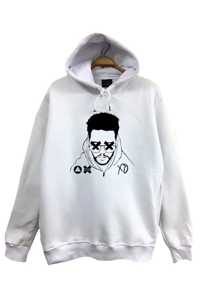 fame-stoned  Xxxtentacion Baskılı Unisex Kapüşonlu %100 Pamuk Beyaz Sweatshirt