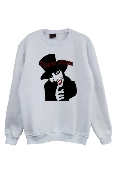 fame-stoned Unisex Beyaz Marilyn Manson Sweatshirt ürün görseli