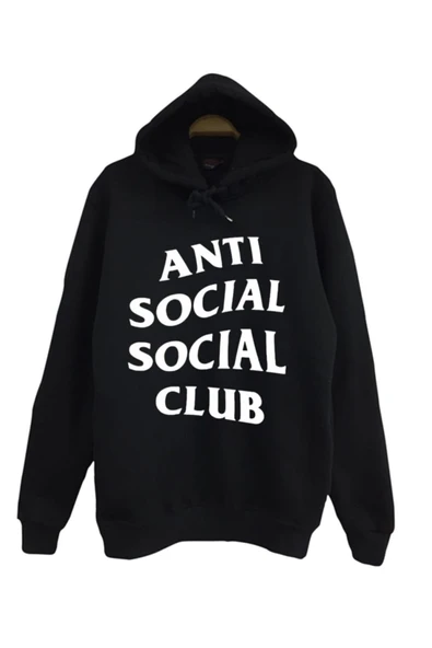 fame-stoned  Anti Social Club Baskılı Unisex %100 Pamuk Kapüşonlu Kırmızı Sweatshirt ürün görseli 1