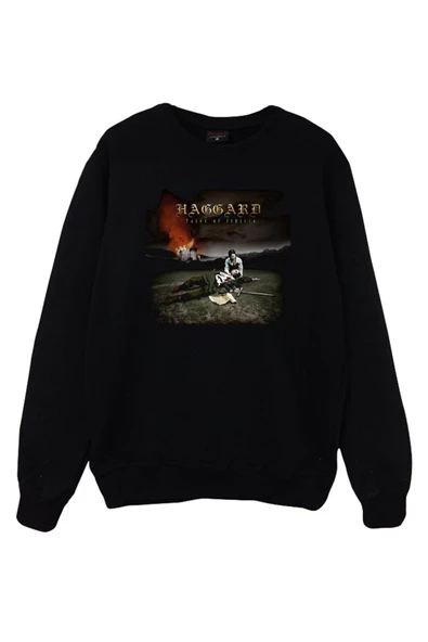 fame-stoned Haggard Baskılı Unisex %100 Pamuk Siyah Bisiklet Yaka Sweatshirt ürün görseli