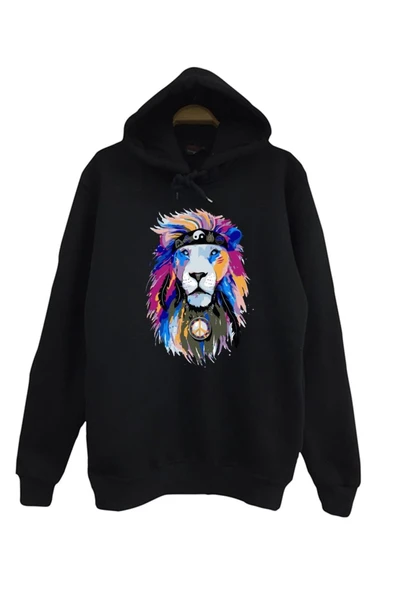 fame-stoned  Unisex Siyah Aslan Kızılderili Baskılı Sweatshirt ürün görseli