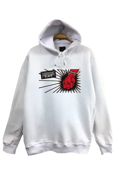 fame-stoned  Metallica Baskılı Kapüşonlu Sweatshirt Beyaz ürün görseli 1