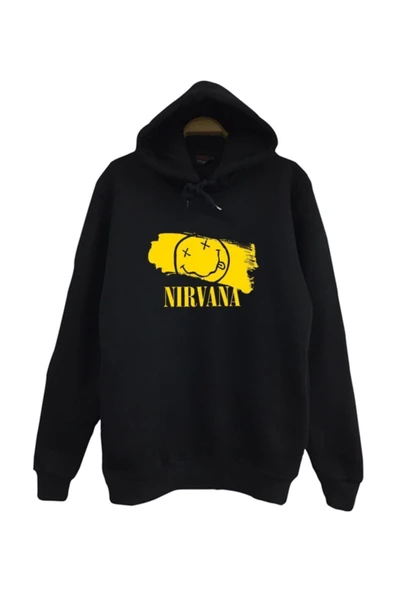 fame-stoned  Nirvana-kurt Cobain Baskılı Kapüşonlu %100 Pamuk Siyah Sweatshirt ürün görseli