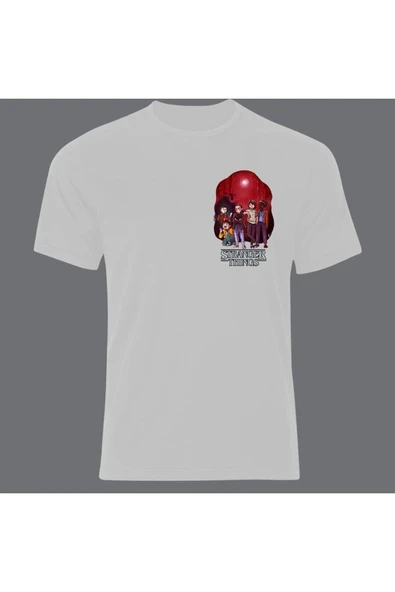 fame-stoned  Stranger Things Baskılı Unisex %100 Pamuk Siyah T-shirt