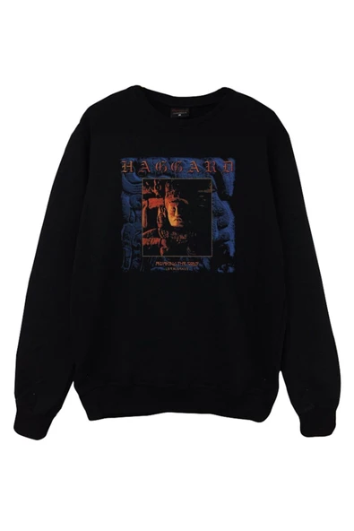fame-stoned  Haggard Baskılı Unisex %100 Pamuk Siyah Bisiklet Yaka Sweatshirt