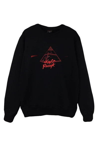 fame-stoned Daft Punk Baskılı Unisex %100 Pamuk Siyah Bisiklet Yaka Sweatshirt ürün görseli