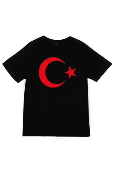 fame-stoned  Unisex Siyah Ay Yıldız Baskılı Büyük Beden T-Shirt