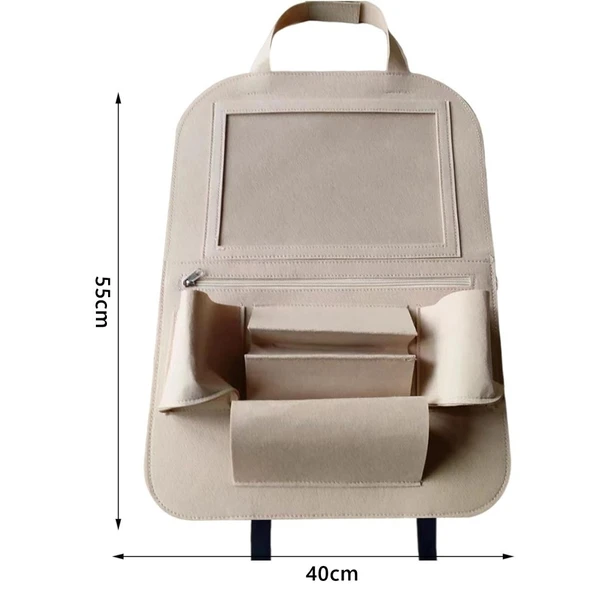 Glanz Araç Koltuk Arkası Organizer Bej Oto Tablet Telefon Tutucu Araba İçi Düzenleyici - 5