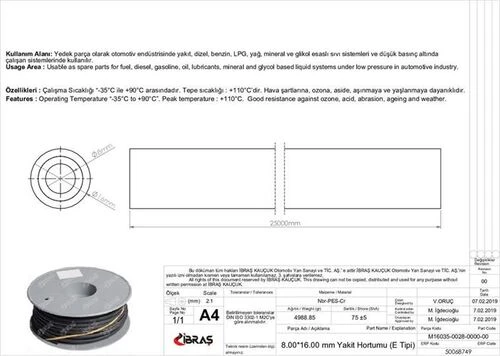 Ibras 68749  8.0Mm X 16.0Mm Yakıt Hortumu Üniversal E / Tipi - 1