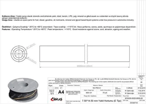 Ibras 68743  7.5Mm X 14.5Mm Yakıt Hortumu Üniversal E / Tipi - 1