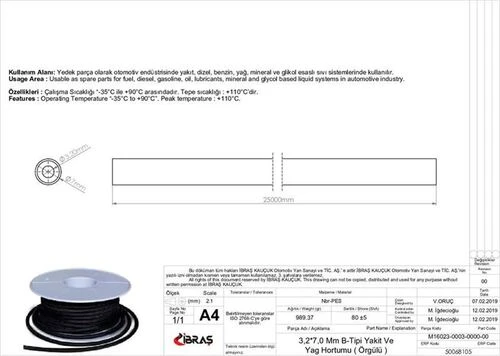 Ibras 68105  Benzin Hortumu Dıstan Örgülü 3.2 Mm X 7.0 Mm Nbr-B Tipi Makaralı ürün görseli