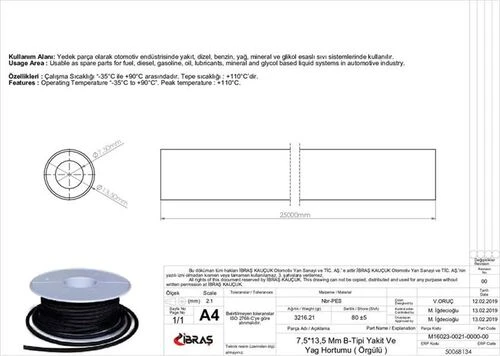Ibras 68134  Benzin Hortumu Dıstan Örgülü 7.5 Mm X 13.5 Mm Nbr-B Tipi Makaralı