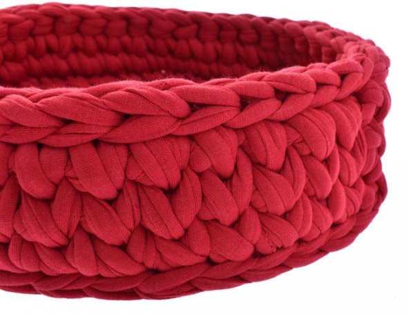 Kustulli Penye İp El Örgüsü  Sepet Kırmızı 6x15 cm K0458 - 4
