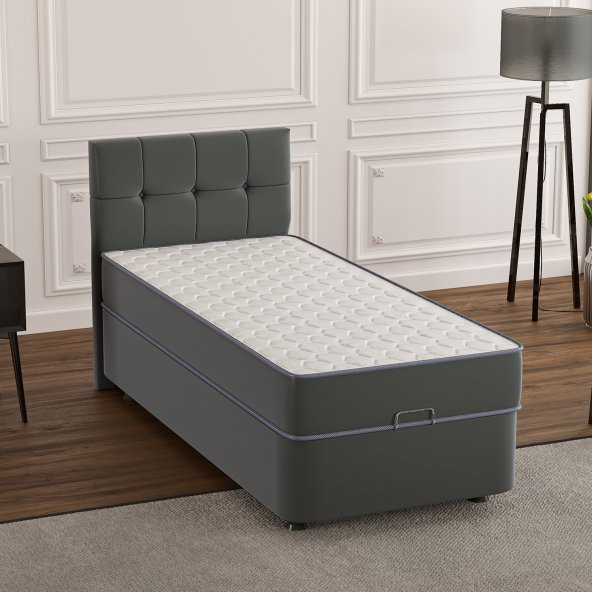Mobpazar Helena Baza Başlık+Ortopedik Yatak Seti 90X190 cm Antrasit Renk Tek Kişilik S&uumlper Set