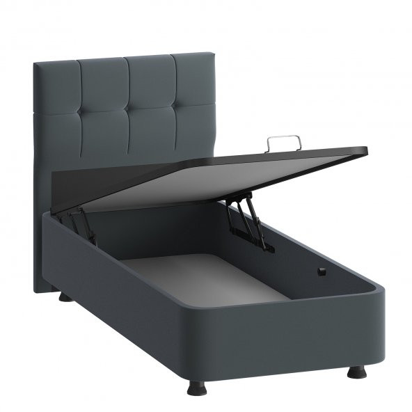 Mobpazar Helena Baza Başlık+Ortopedik Yatak Seti 90X190 cm Antrasit Renk Tek Kişilik S&uumlper Set - 2